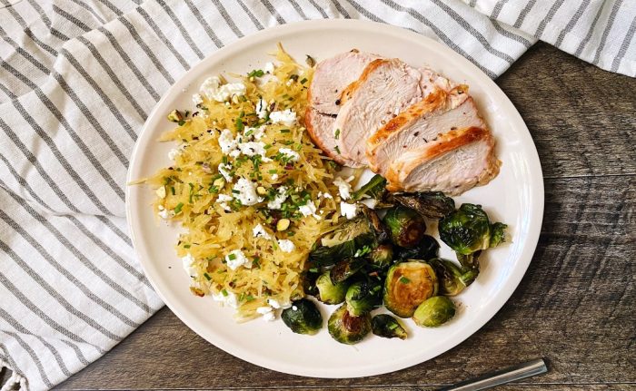Turkey Breast Roast & Spaghetti Squash, with Brown Butter and Goat Cheese