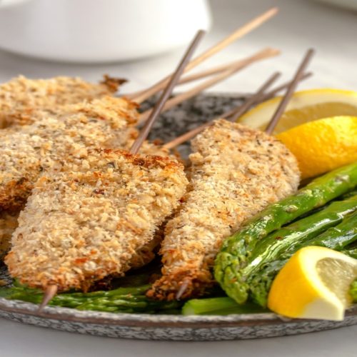 Turkey Spiedini with Lemon Sauce and Asparagus