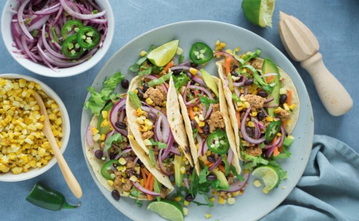 Turkey & Black Bean Tacos with Red Onion Salsa