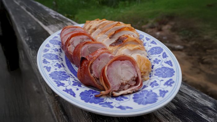 Roasted Turkey Breast and Bacon Wrapped Legs