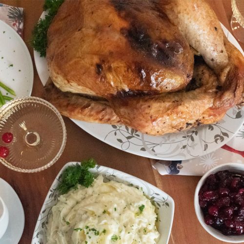 wine basted roast turkey dinner