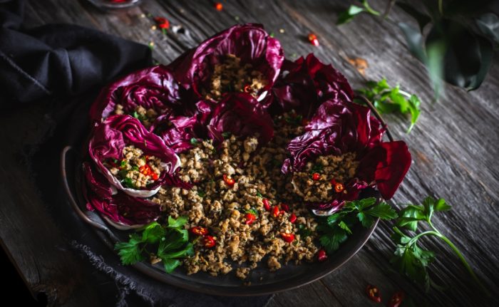 Honey Glazed Spicy Ground Turkey Radicchio Wraps