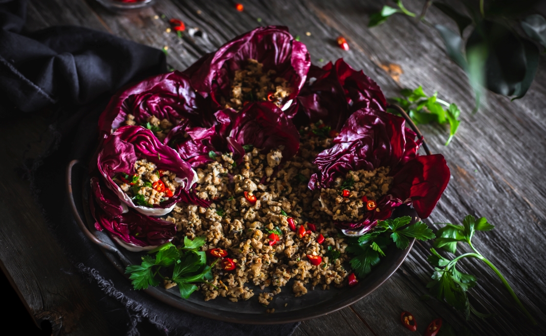 Honey Glazed Spicy Ground Turkey Radicchio Wraps
