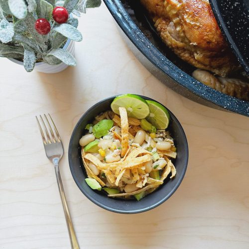 turkey chili blanco in a bowl