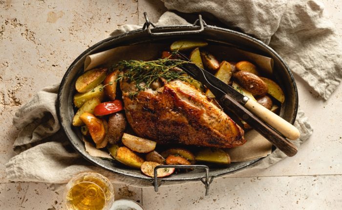roasted turkey in pan