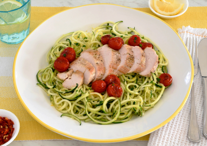 zoodles and sliced turkey