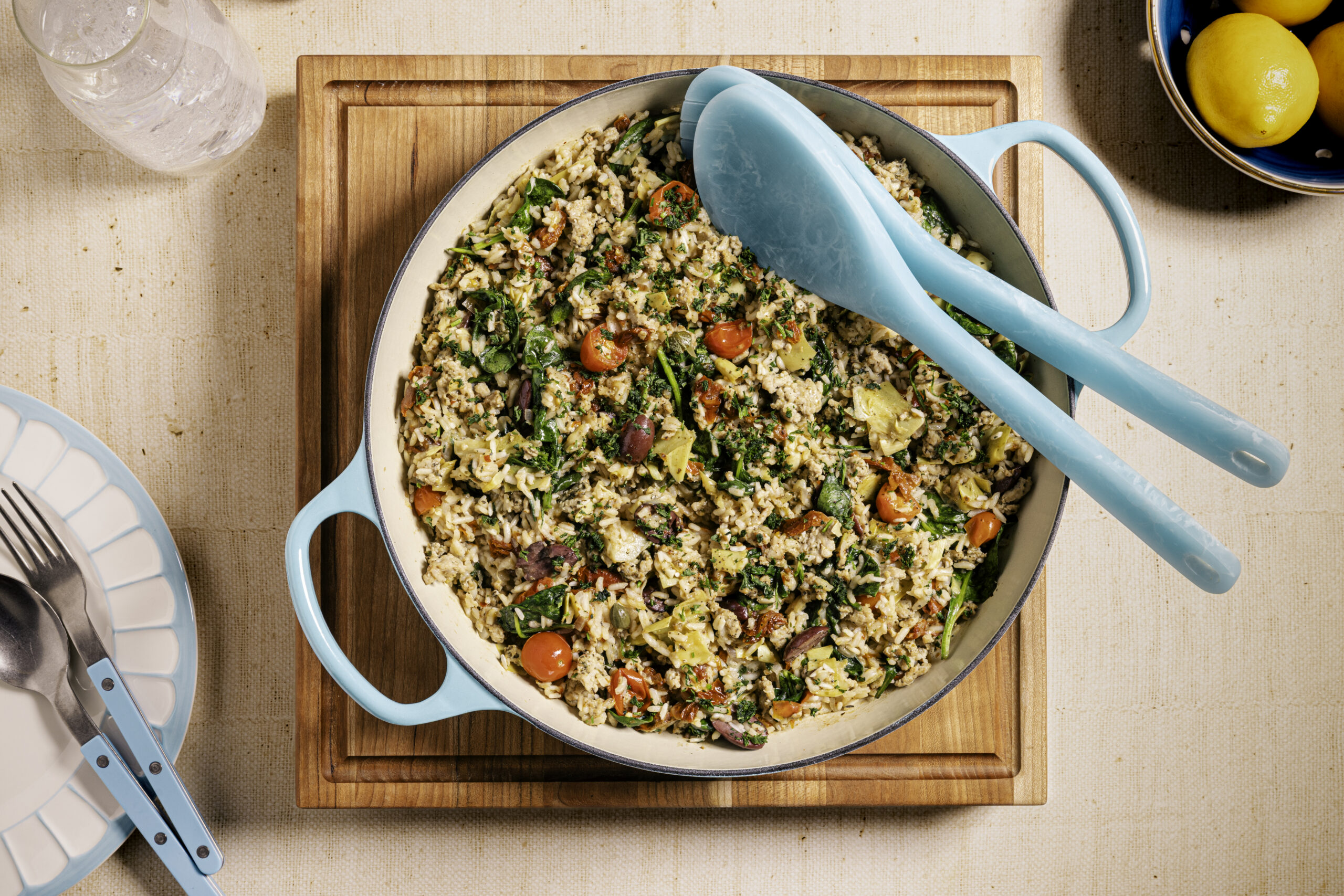 Mediterranean Turkey Skillet with Rice, Lemon and Fresh Herbs