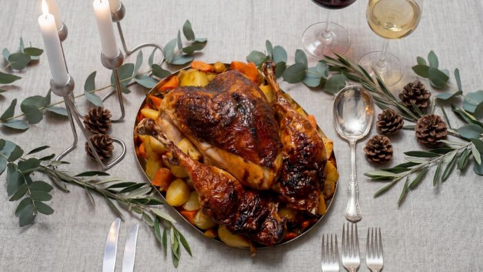 Whole Turkey Roasted With Vegetables in a Mushroom Sauce