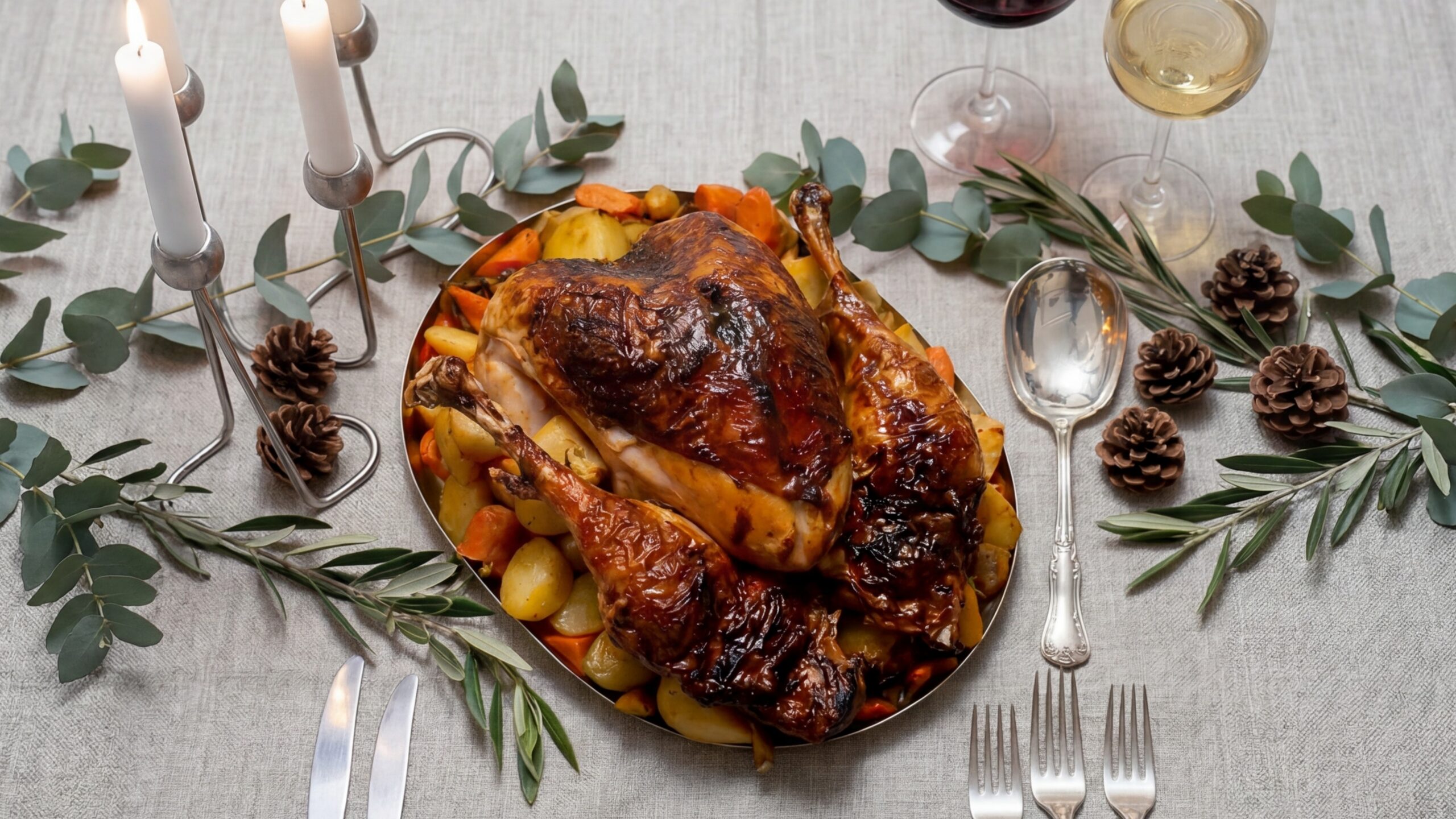 Whole Turkey Roasted With Vegetables in a Mushroom Sauce