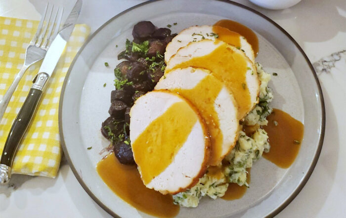 Turkey Roast with Honey-Glazed Carrots and Four-Herb Mash